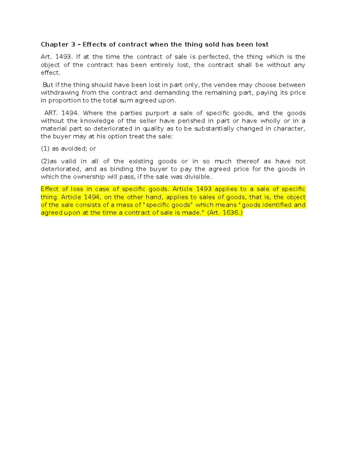 Regulatory framework - Chapter 3 – Effects of contract when the thing ...
