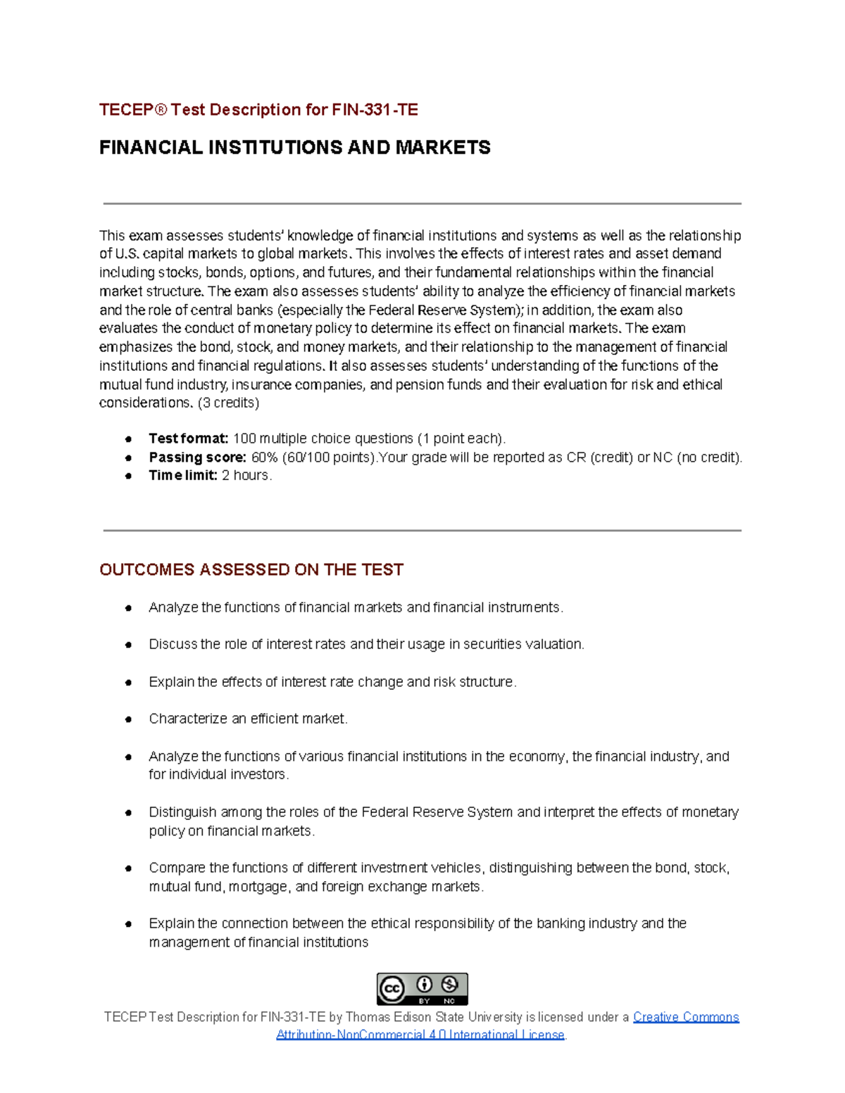 FIN- questions examples - TECEP® Test Description for FIN-331-TE ...