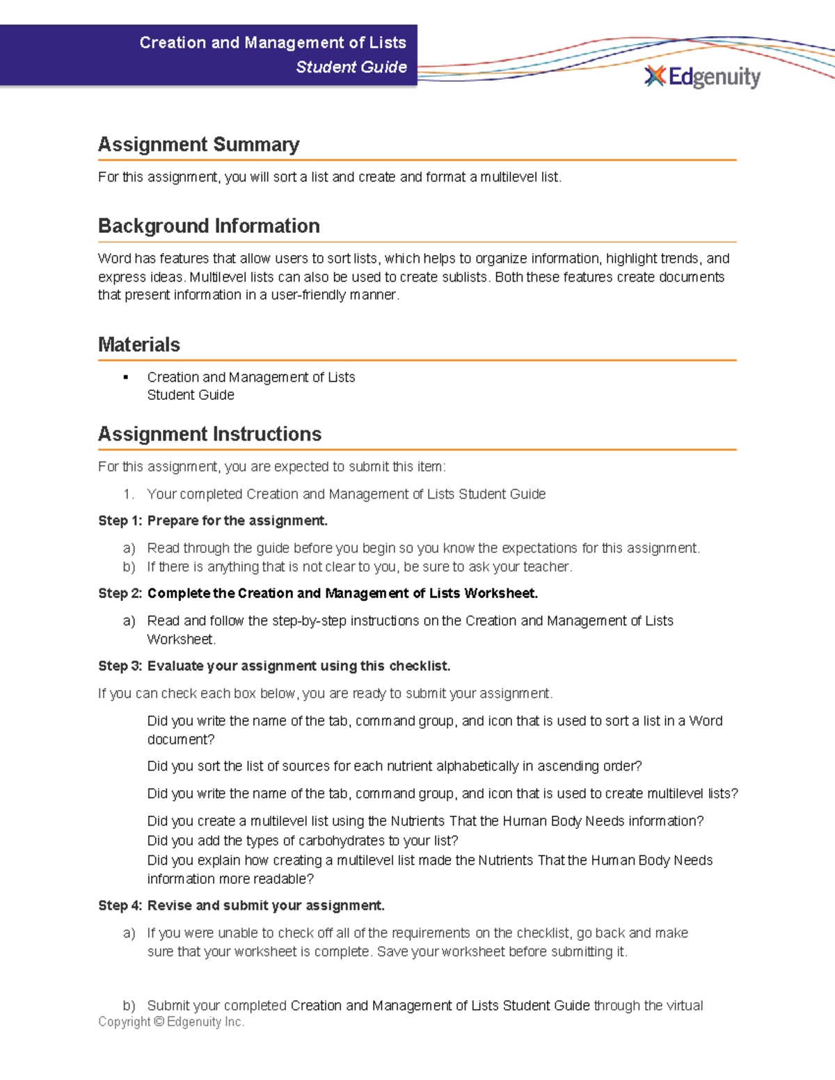 Project-Creation and Management of Lists-Student Guide - Copyright ...