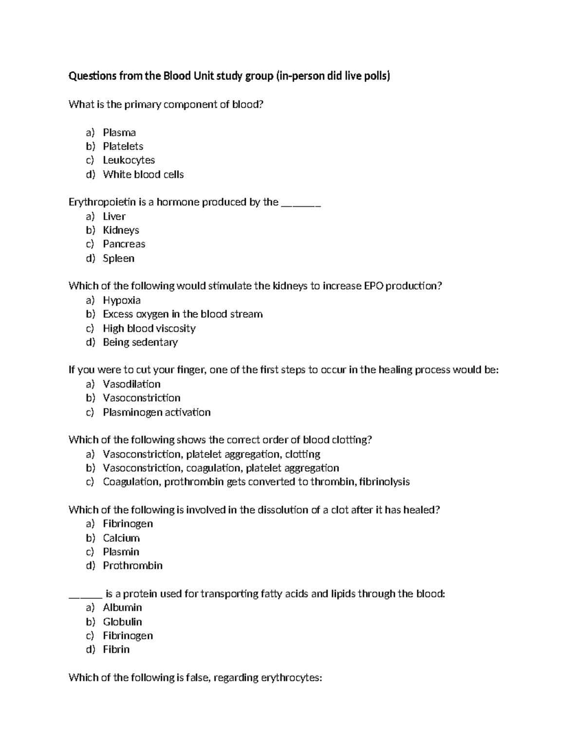 Blood unit - questions and answers - Questions from the Blood Unit ...