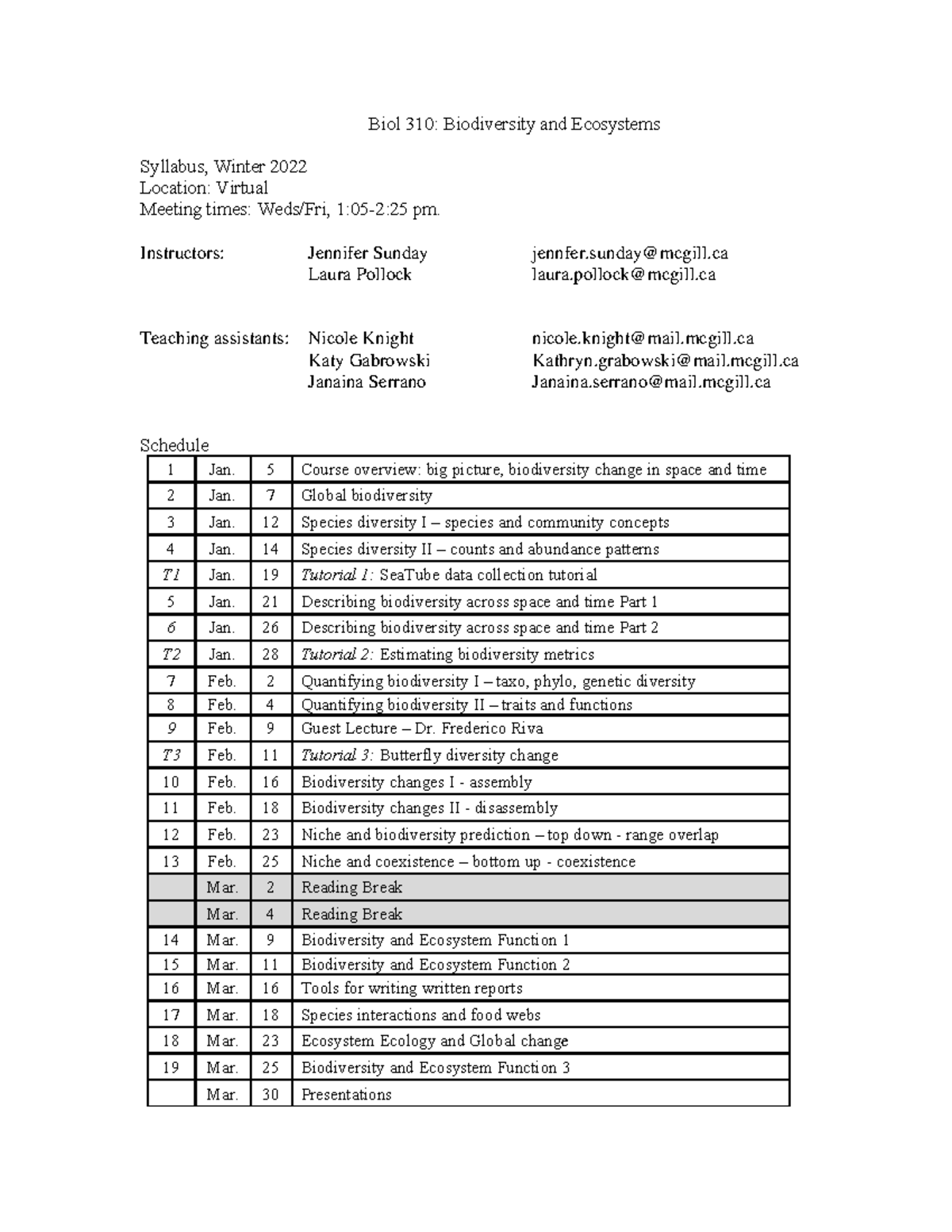 Biol 310 Winter 2022 Syllabus - Biol 310: Biodiversity And Ecosystems ...