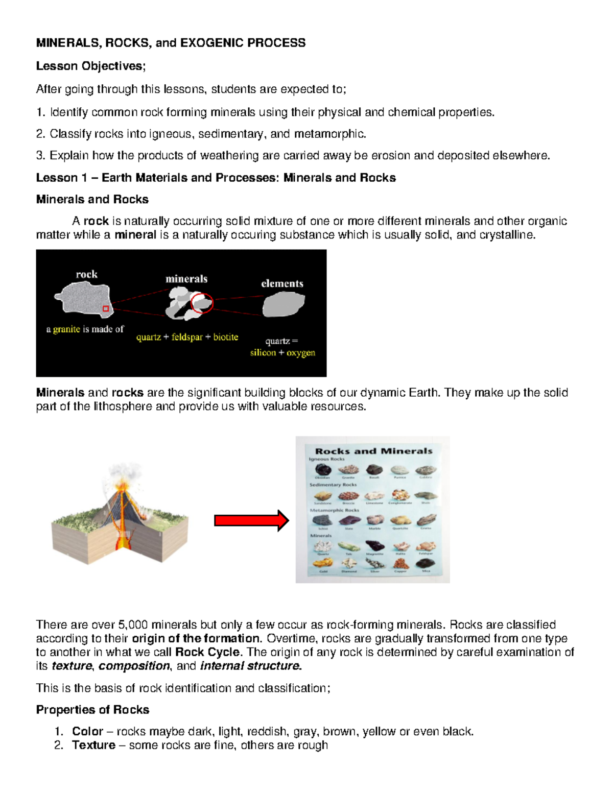 ELS Rocks and Minerals Lesson 1 2 - MINERALS, ROCKS, and EXOGENIC ...