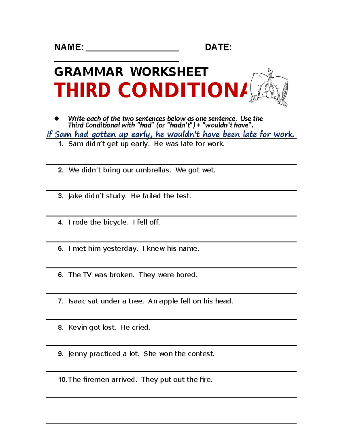 Third conditional worksheet extra - _ _ _ _ _ _ _ _ _ NAME: DATE ...