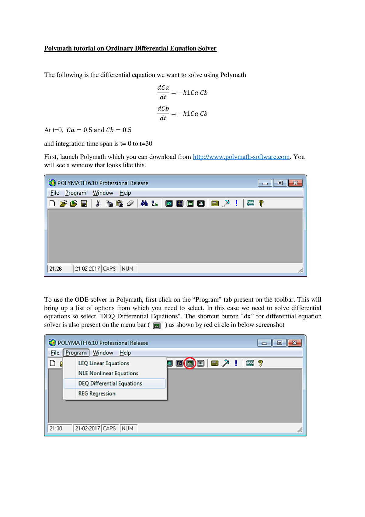 polymath software ode solver