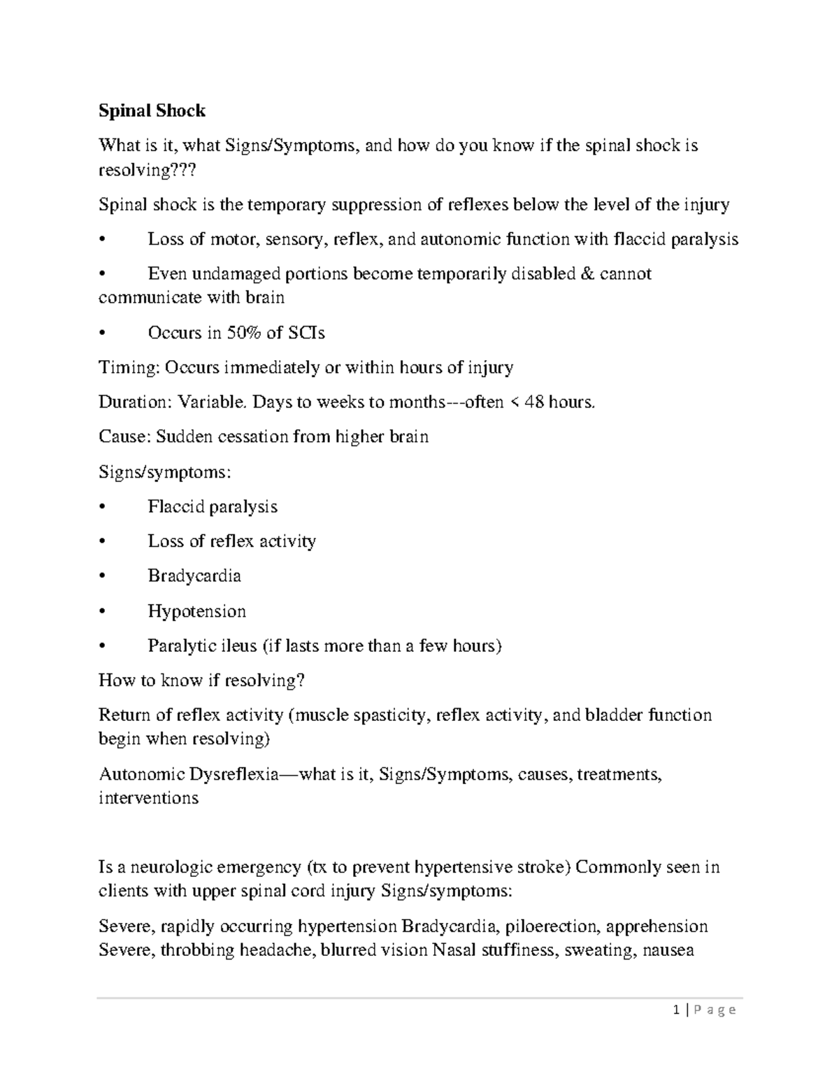 Spinal Shock Spinal Shock What is it, what Signs/Symptoms, and how do