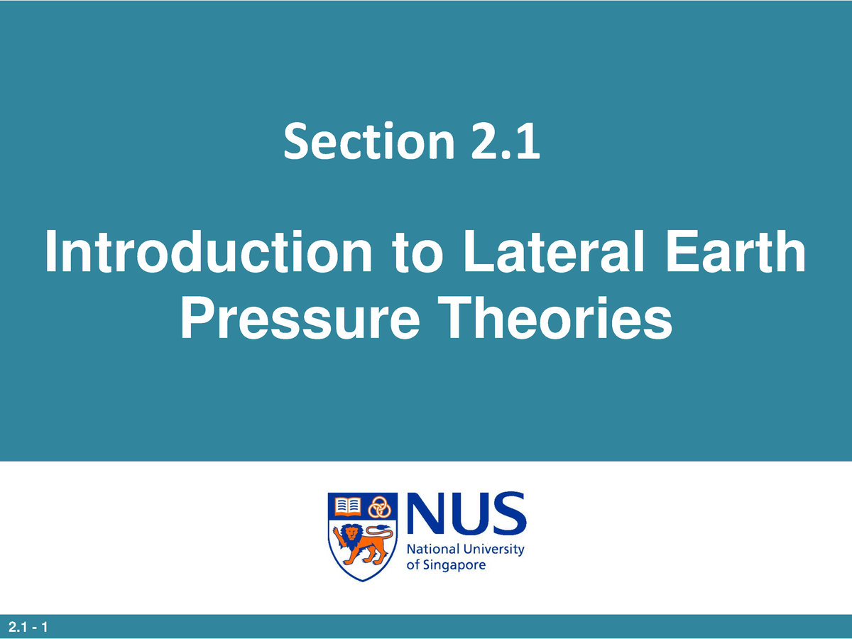 2.1 Introduction To Lateral Earth Pressure Theories - NUS - Studocu