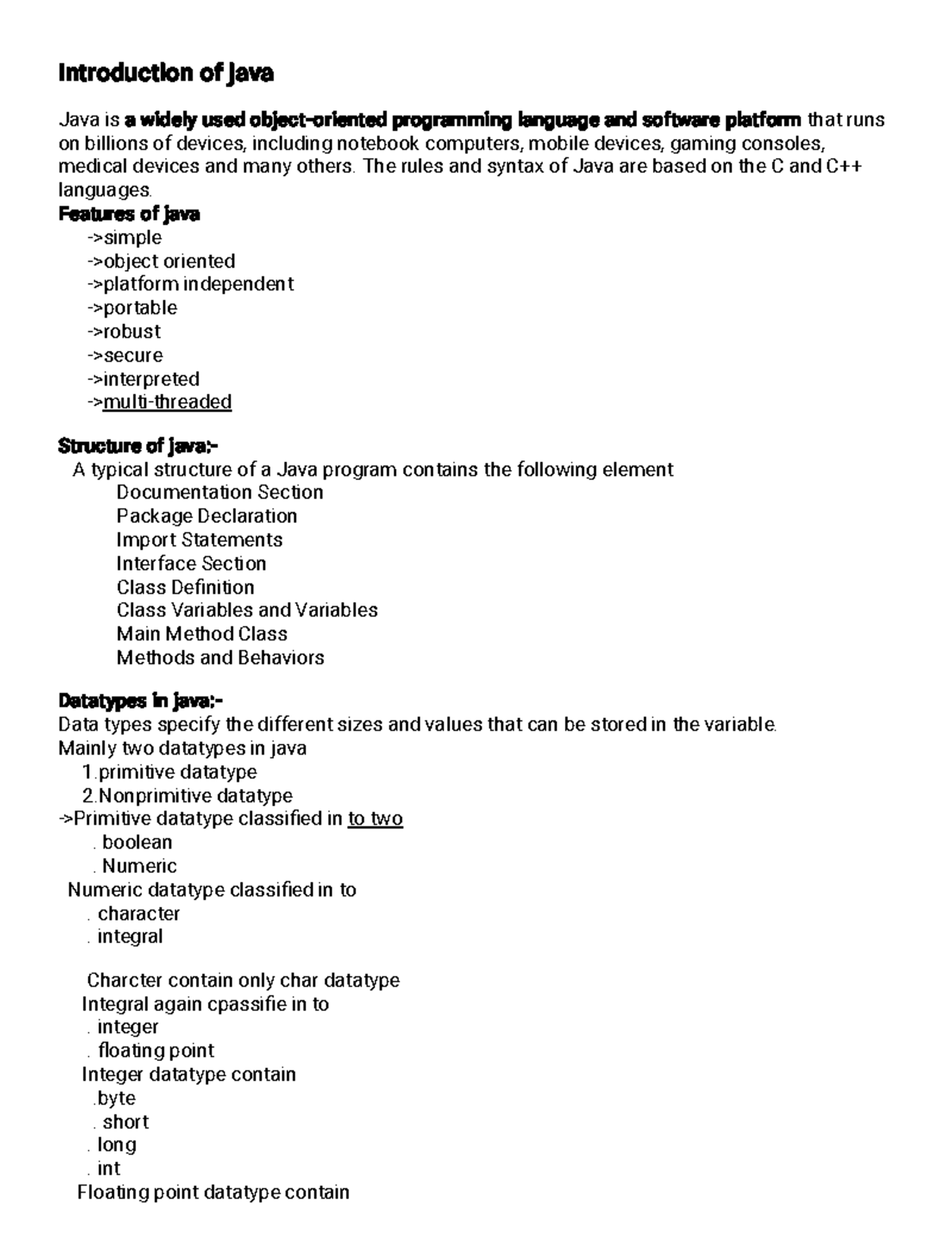 Introduction of java introduction of java java is a widely used