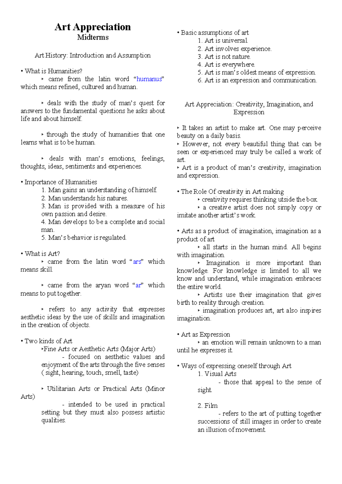 Artapp Midterms - Notes - Art Appreciation Midterms Art History ...