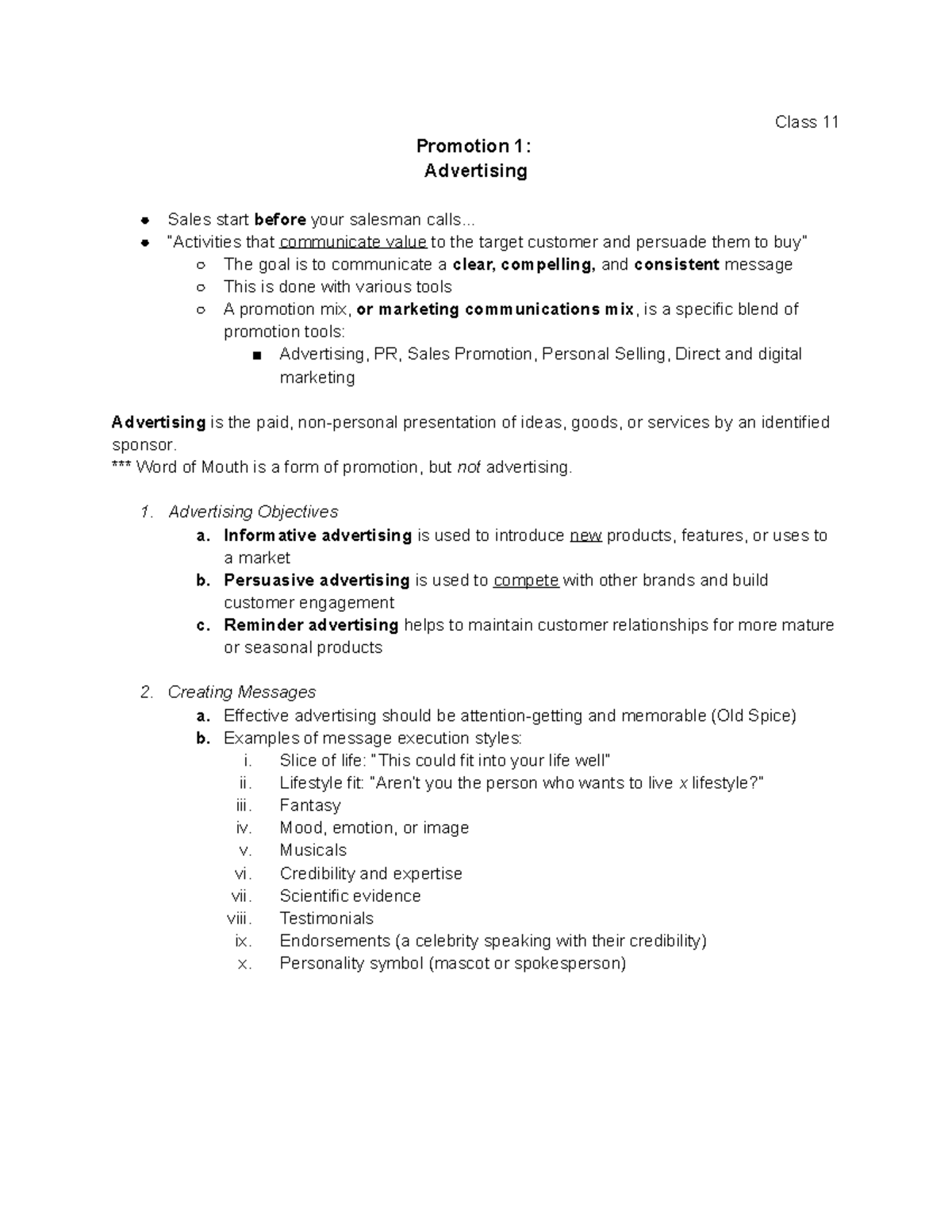 2 4 19 Promotion 1 Advertising - Class 11 Promotion 1: Advertising ...