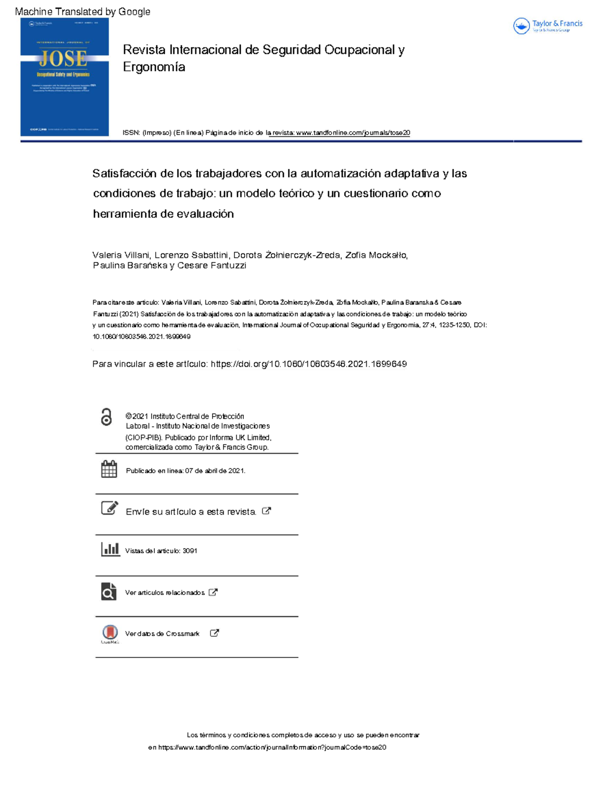 Worker satisfaction with adaptive automation and working conditions a ...