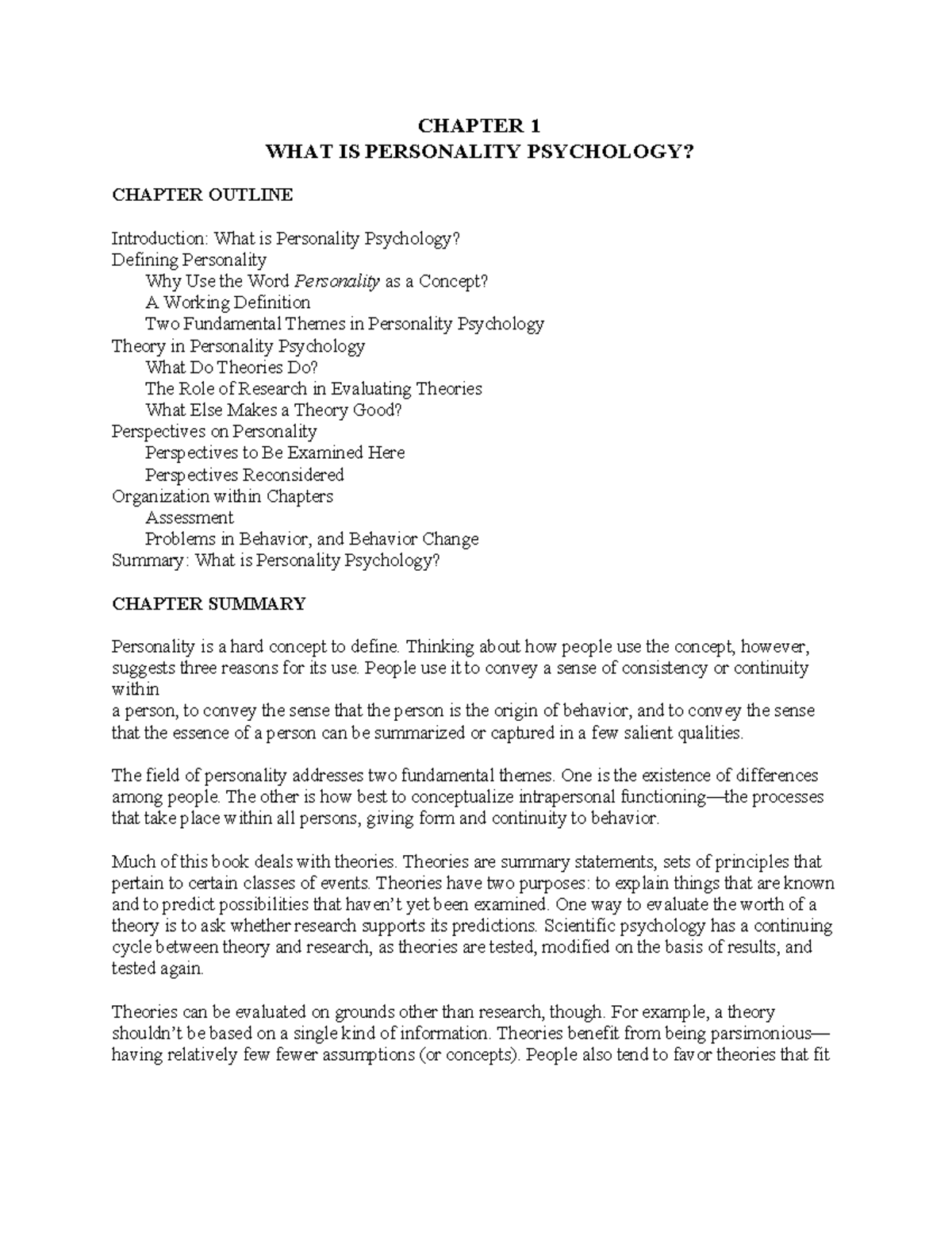 Carver 8e imtb ch01 - test bank - CHAPTER 1 WHAT IS PERSONALITY ...