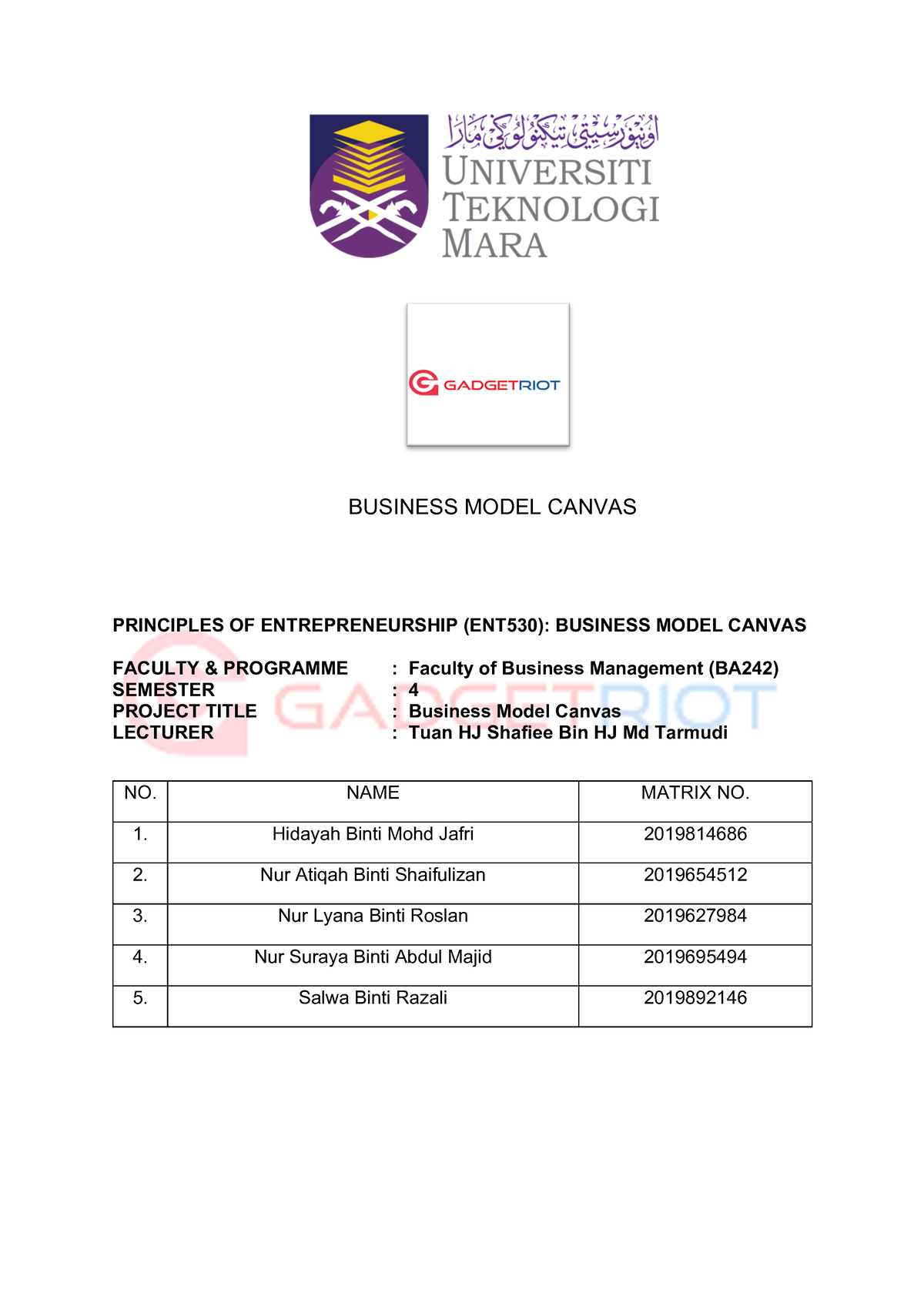 BMC Report JBA2424B Groupassignment Gadgetriot - BUSINESS MODEL CANVAS ...