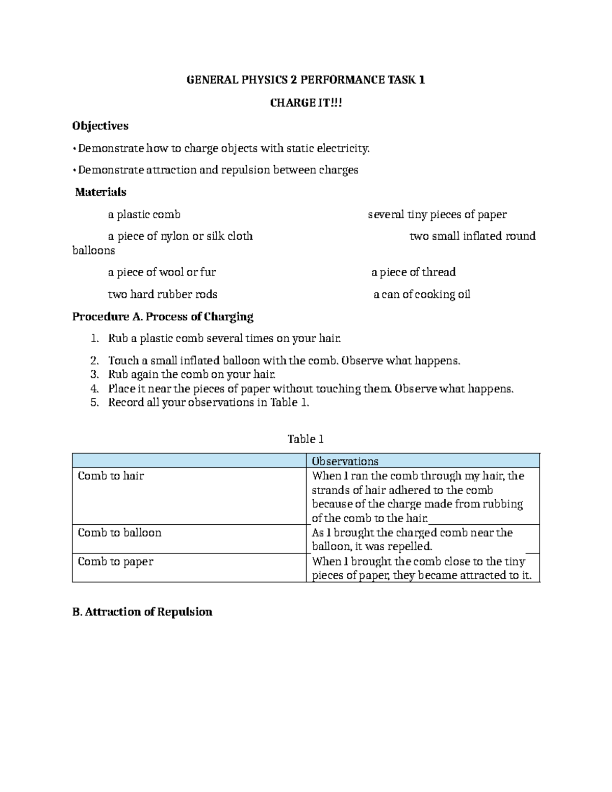Charge it cy - activity - GENERAL PHYSICS 2 PERFORMANCE TASK 1 CHARGE ...