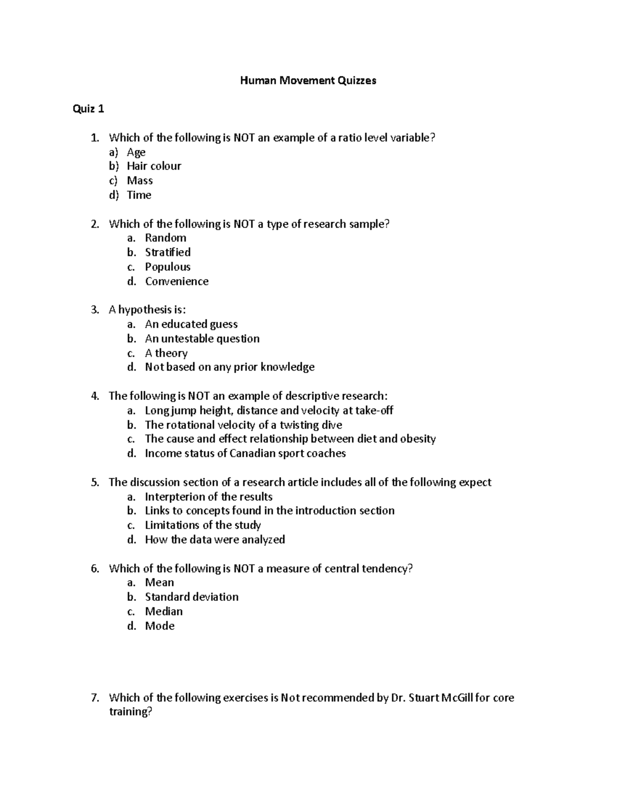 Human Movement Quizzes Human Movement Quizzes Quiz 1 Which of the