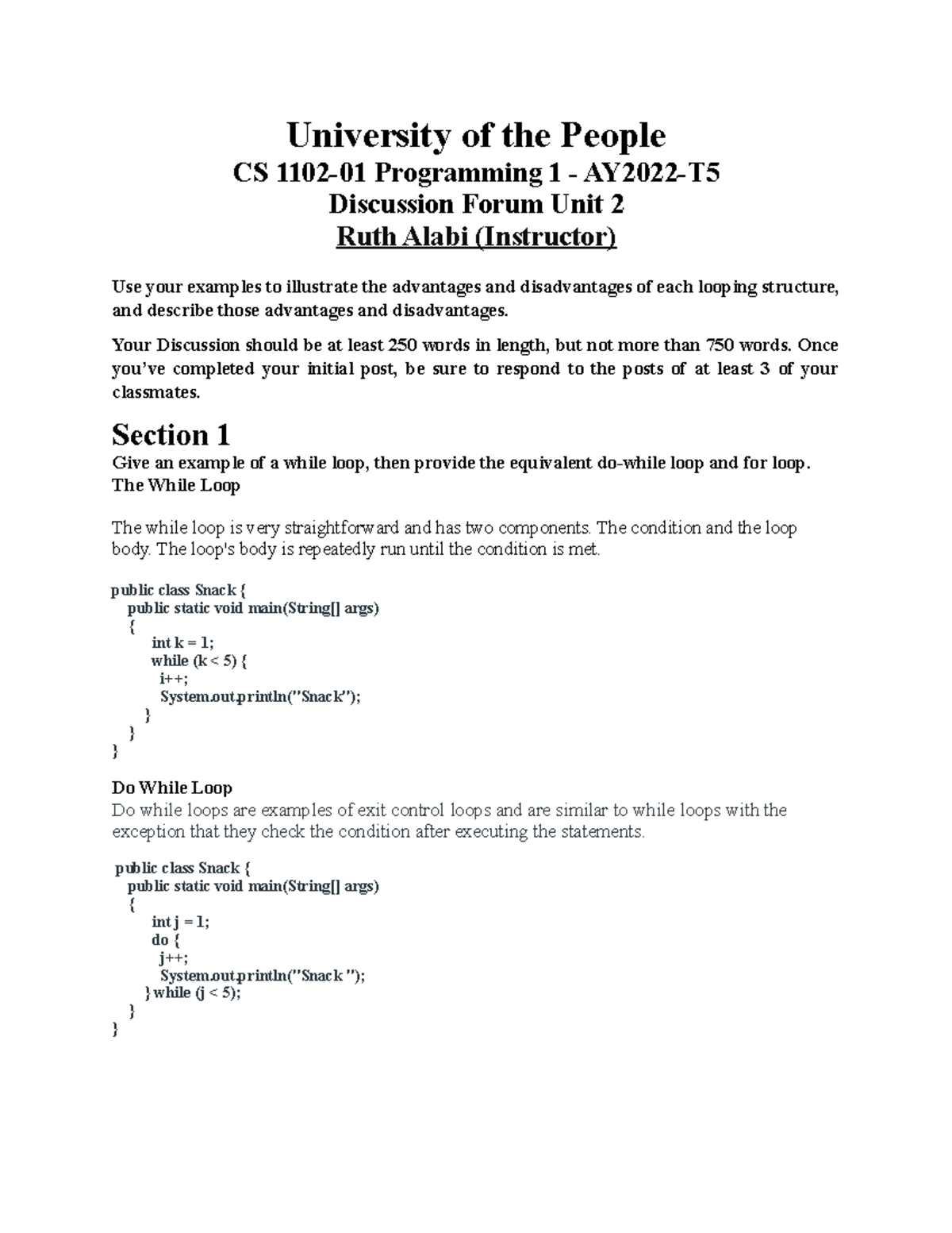 CS 1102-01 Programming 1 - Discussion Unit 2 - University Of The People ...