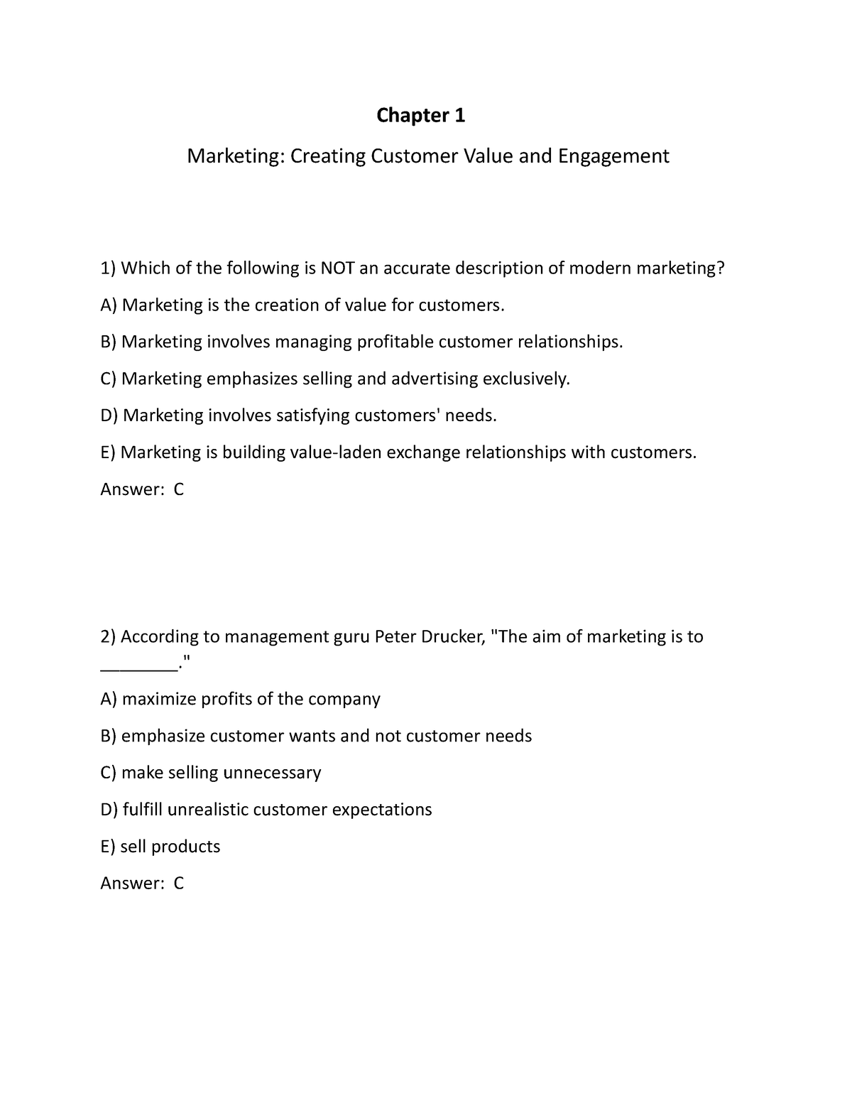 Chapter 1 - Chapter 1 Marketing: Creating Customer Value And Engagement ...