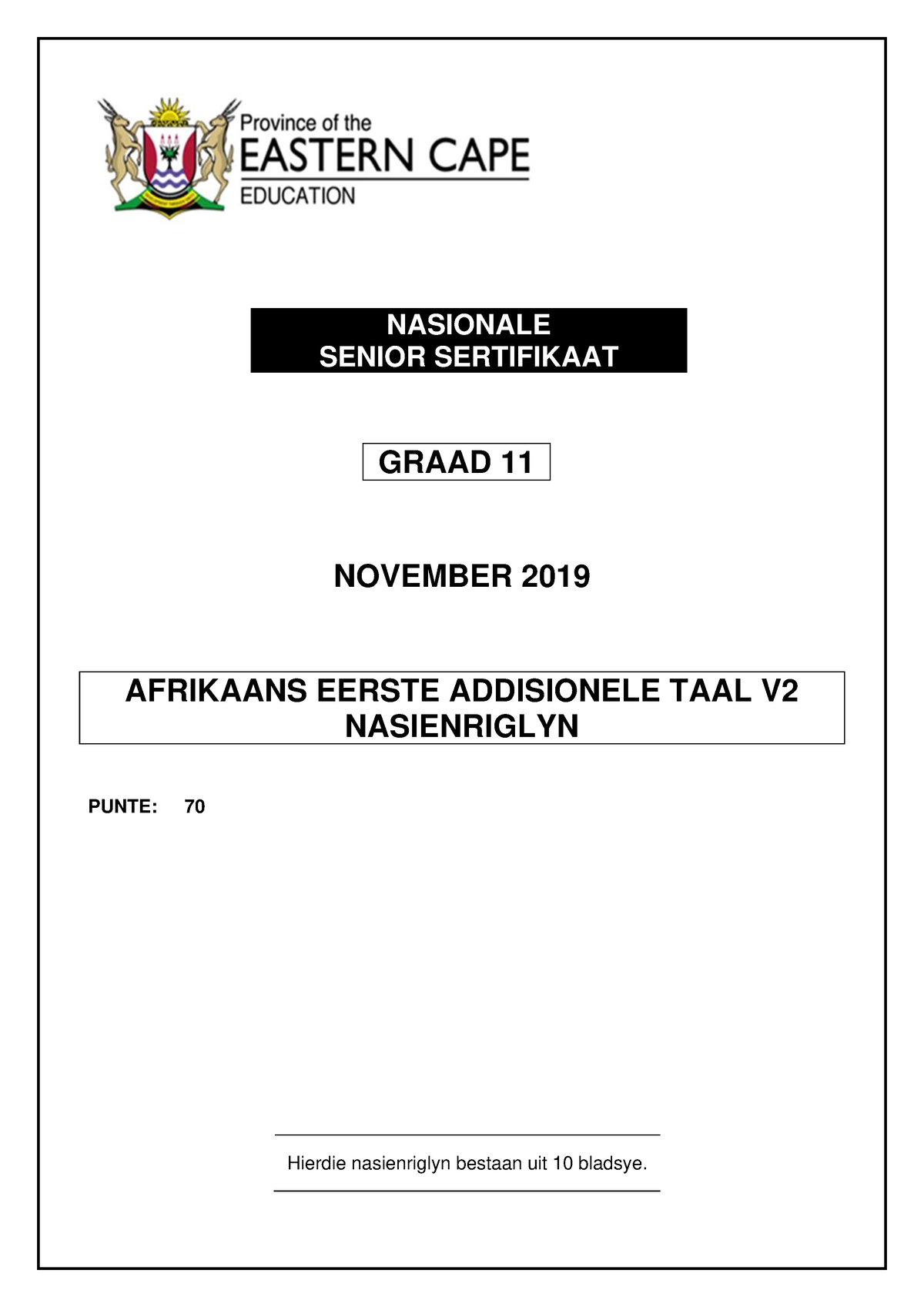 Afrfal P2 GR11 MEMO NOV 2019 - NASIONALE SENIOR SERTIFIKAAT GRAAD 11 ...