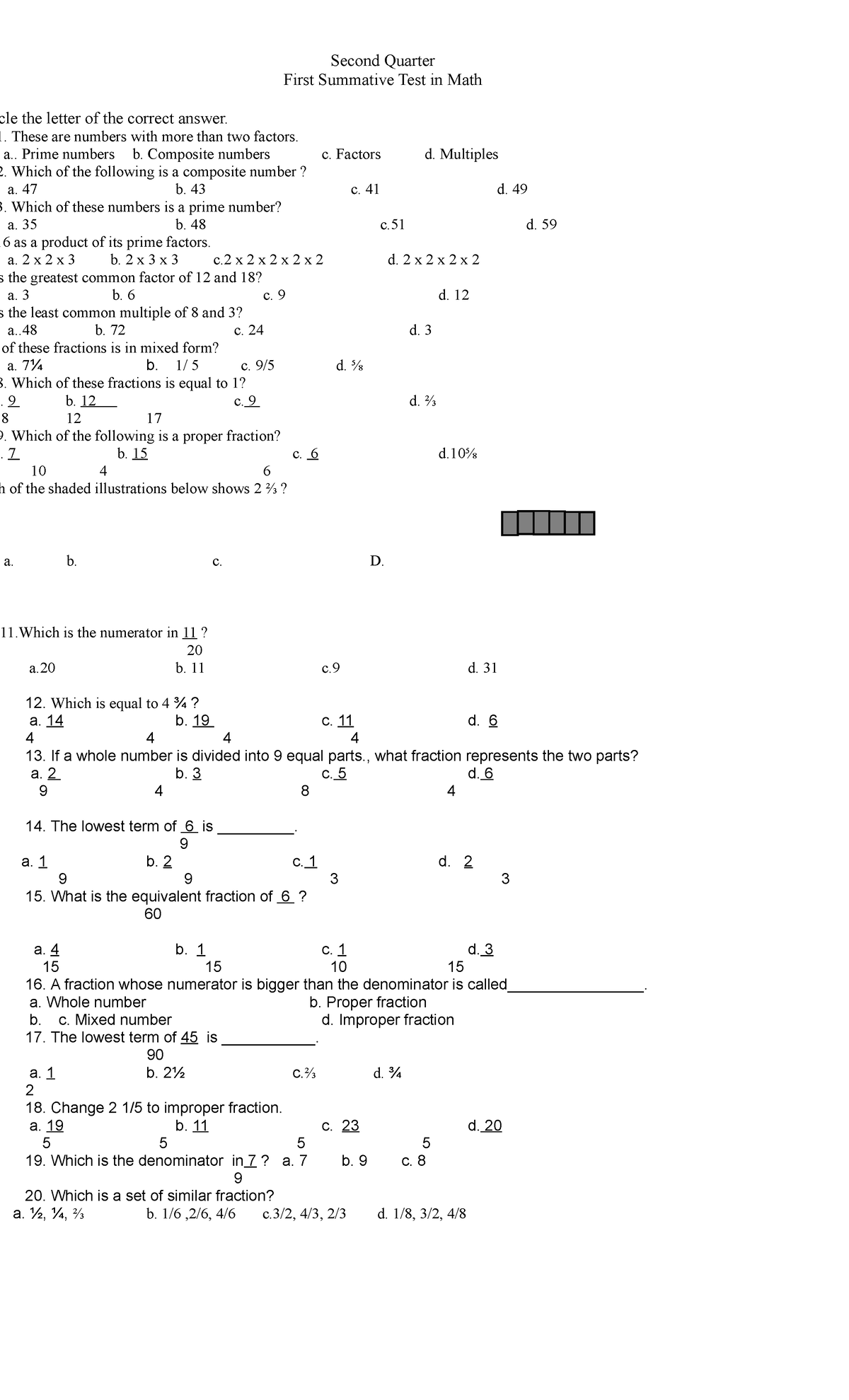 1st Summative Test In Math 2nd Qtr - Second Quarter First Summative ...