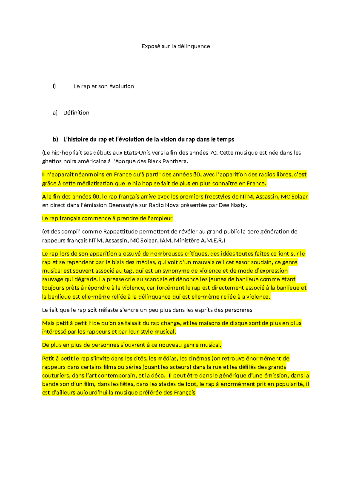 Exposé sur la délinquance - Exposé sur la délinquance I) Le rap et son ...