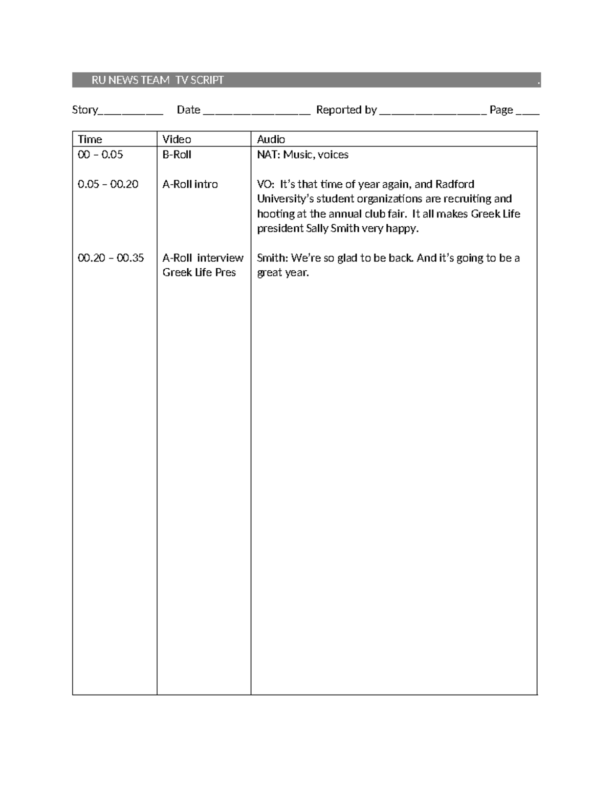 TV - Tv and radio helpful resources and hints - RU NEWS TEAM TV SCRIPT ...