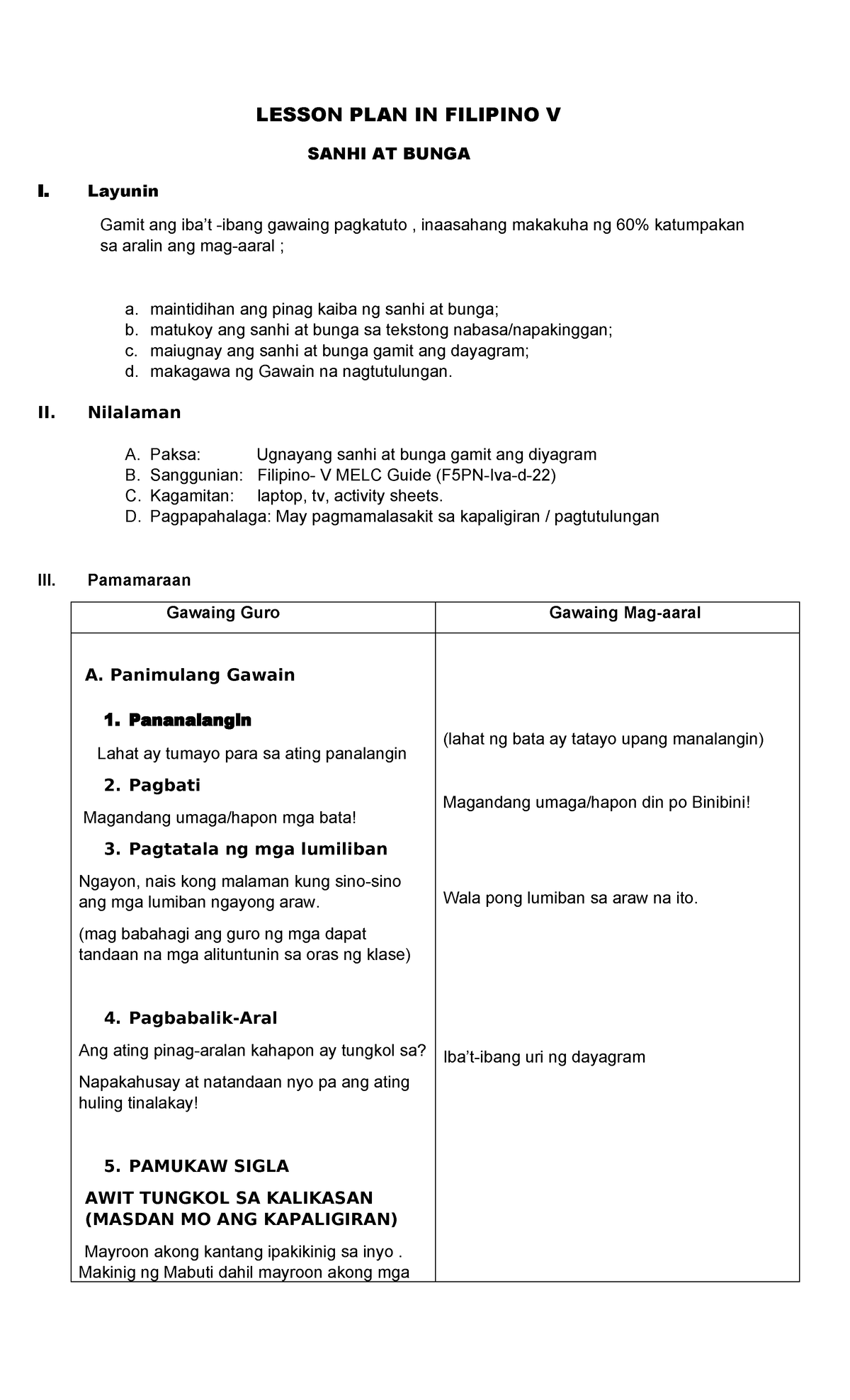 Lesson Plan In Filipino Sanhi At Bunga Ms Tabligan Lesson Plan In Filipino V Sanhi At Bunga I