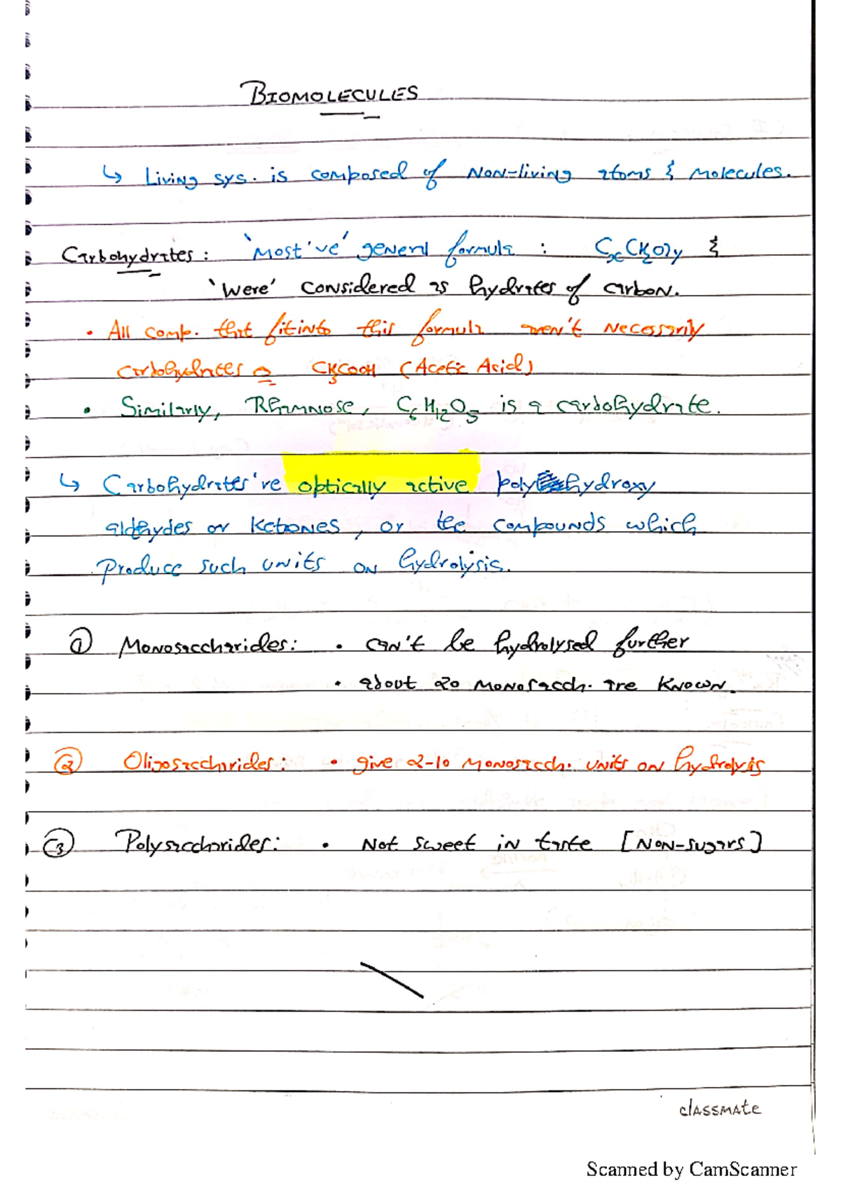 Biomolecules - For class 11th students simple notes - Chemistry - Studocu