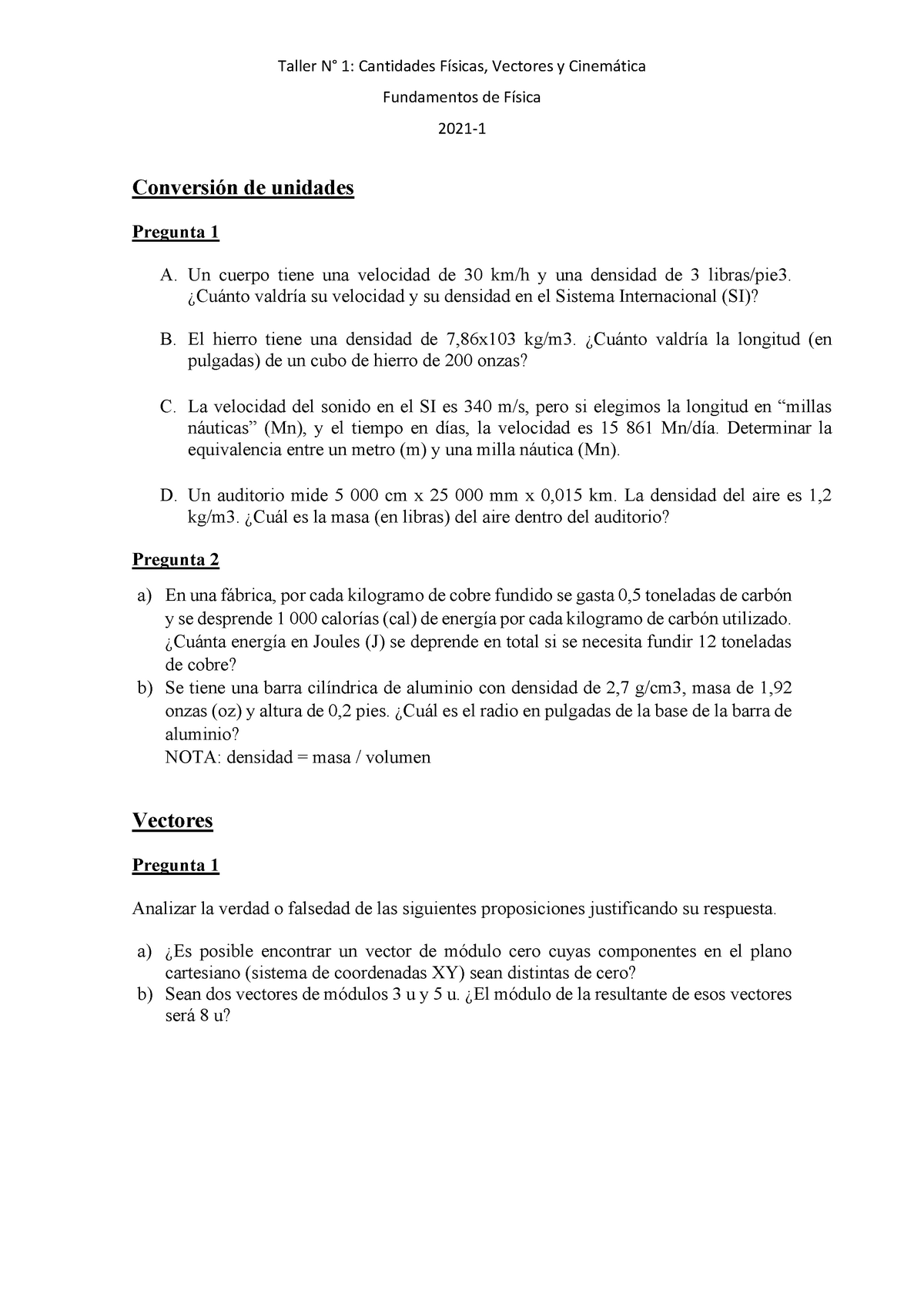 Taller N° 1 - Lecture Notes Fisica - Fundamentos De Física 2021 ...