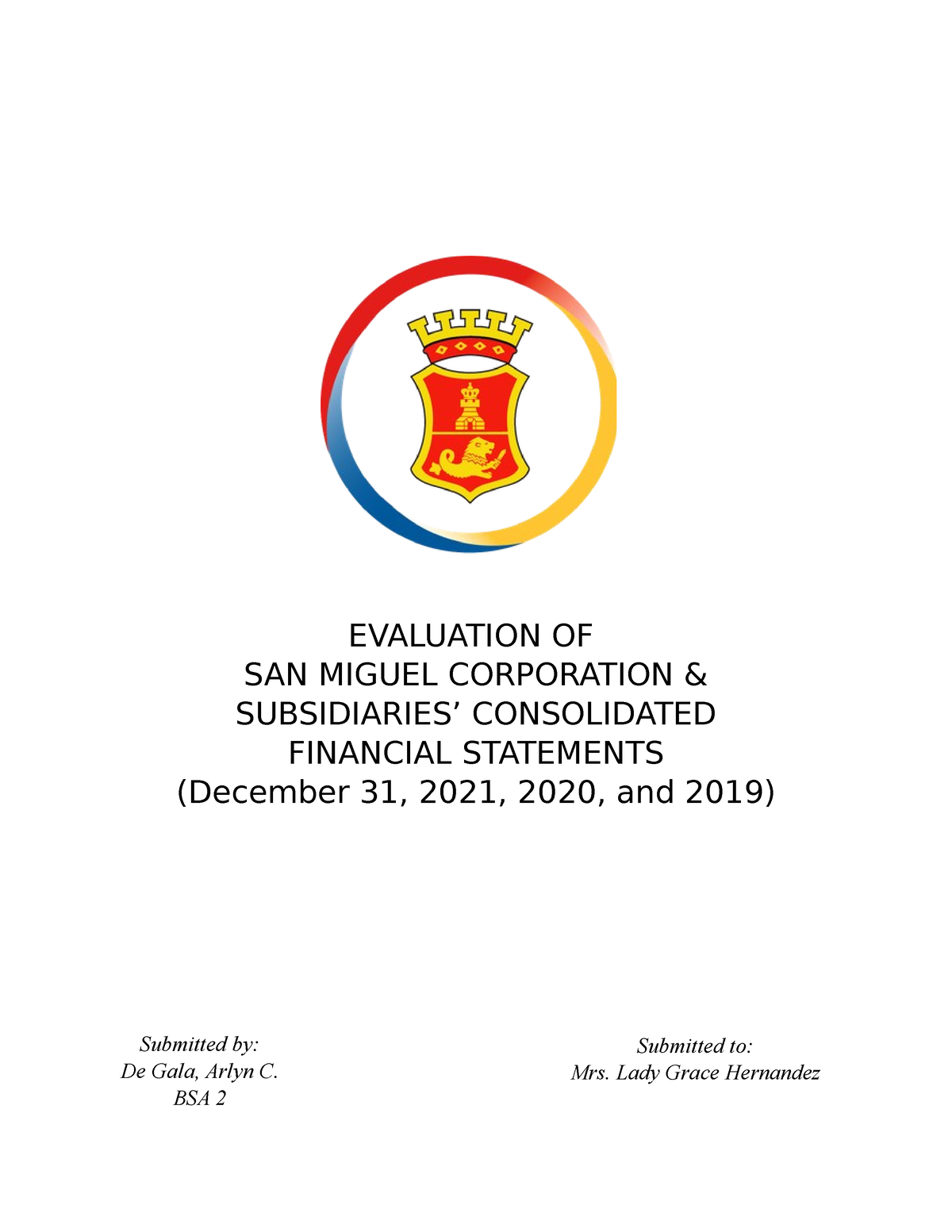 Evaluation OF Financial Statement 2 - Submitted To: Mrs. Lady Grace ...