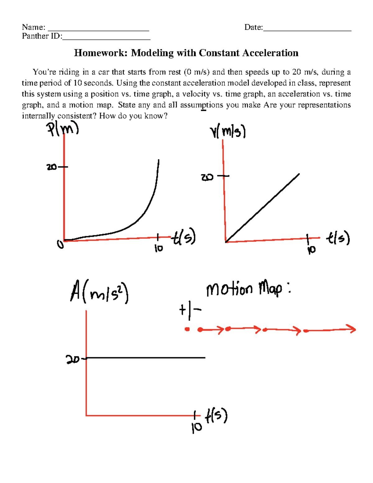 Acceleration model ws - This is homework - Name: Date: Panther ID ...
