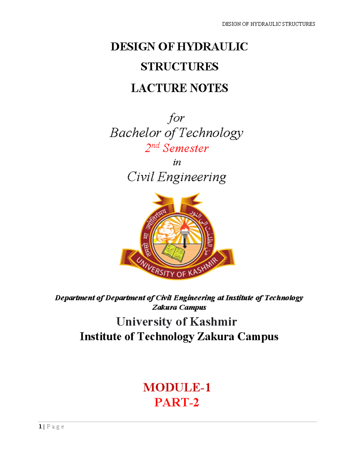 Design OF Hydraulic Structures 2nd Sem Module 1 Part 2 - DESIGN OF ...
