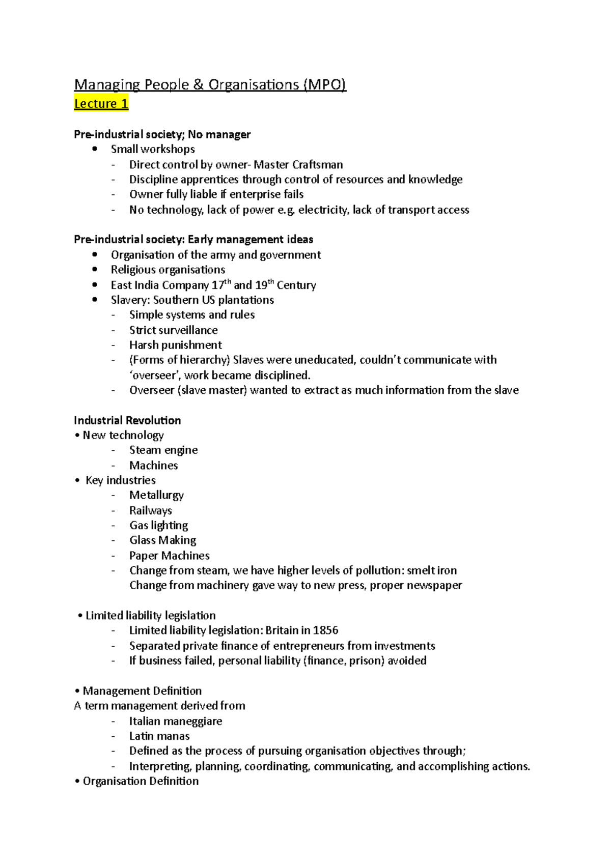 MPO LEC Notes - useful for exam - Managing People & Organisations (MPO ...