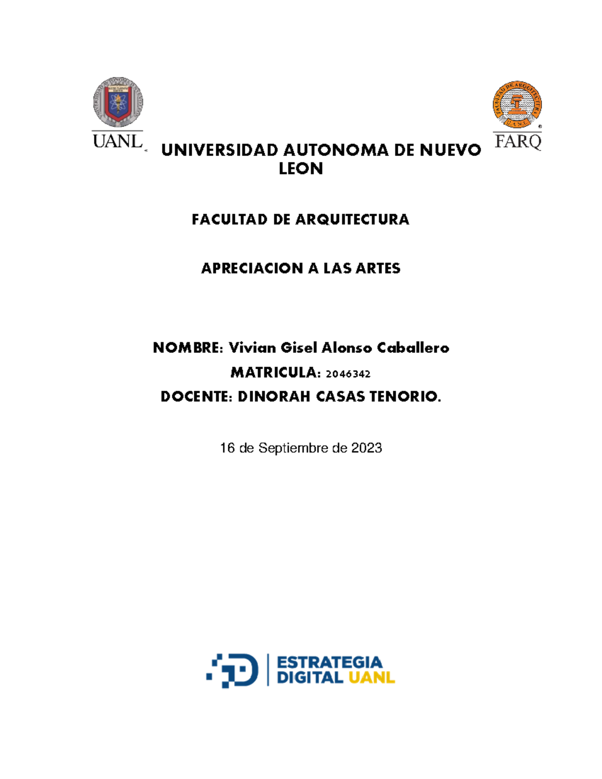 Artes Evidencia 4 - UNIVERSIDAD AUTONOMA DE NUEVO LEON FACULTAD DE ...