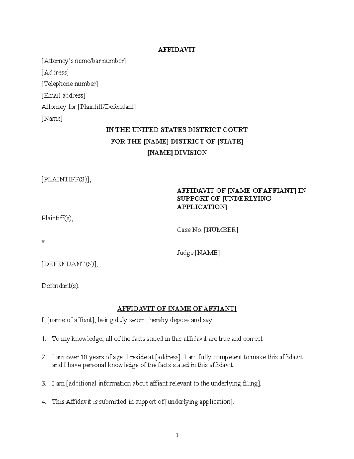 Affidavit (Federal) Attachment 1 - AFFIDAVIT [Attorney’s name/bar ...