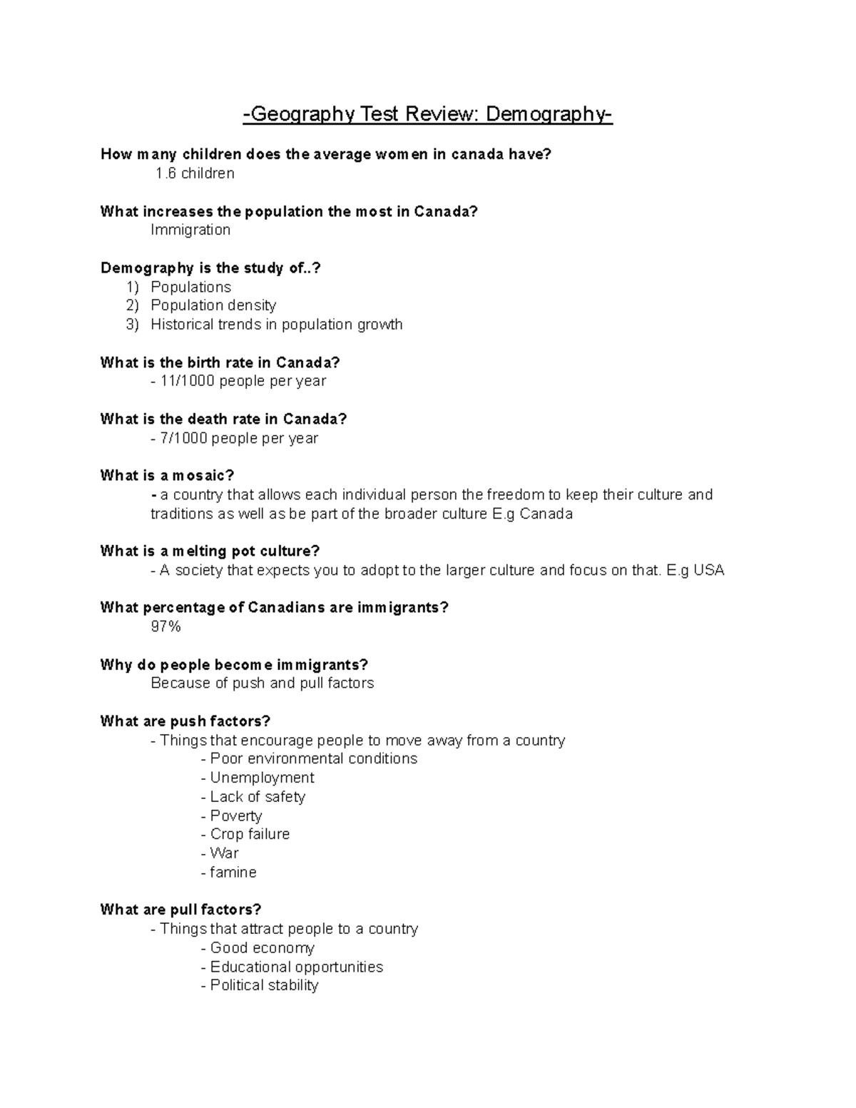 Geography Unit 4 Review Geography Test Review Demography How many