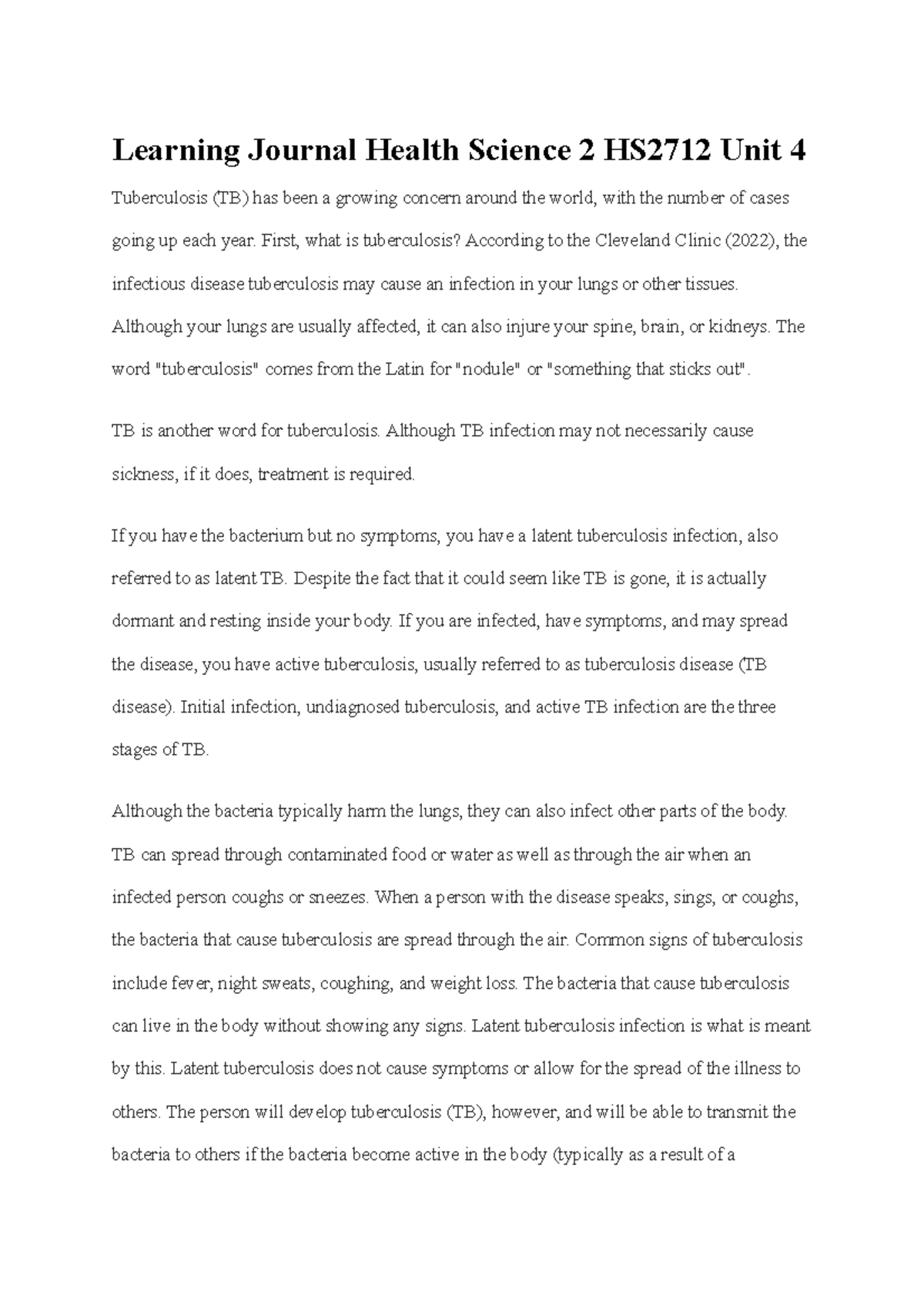 Learning Journal Health Science 2 HS2712 Unit 4 - First, what is ...