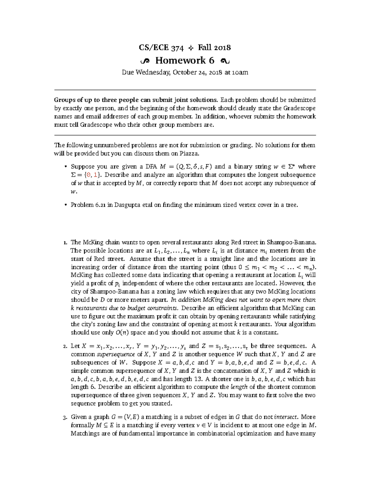 Hw6 Homework Answers Cs Ece 374 Fall 2018 Y Homework 6 Z Due