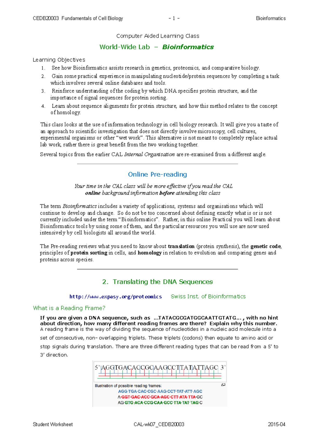 Practical - computer aided learning class - Fundamentals of Cell ...
