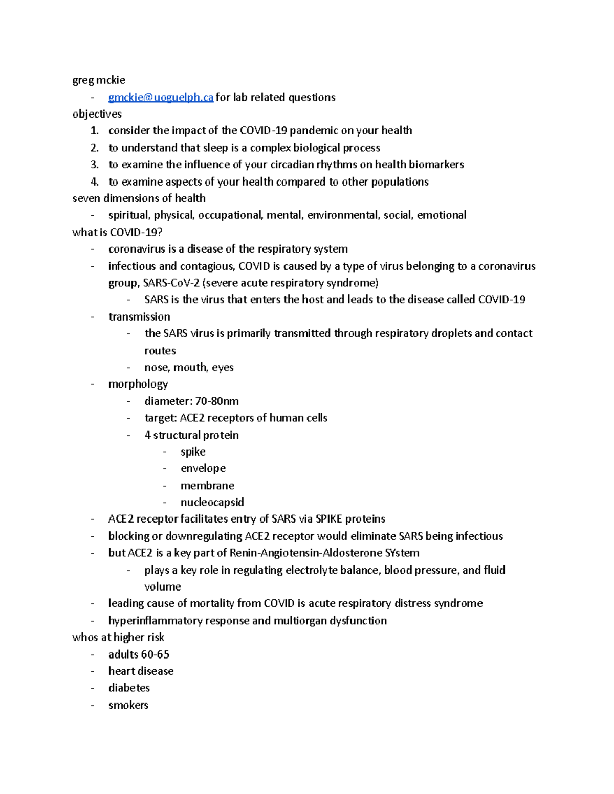 Biology Lab greg mckie gmckieuoguelph for lab related questions