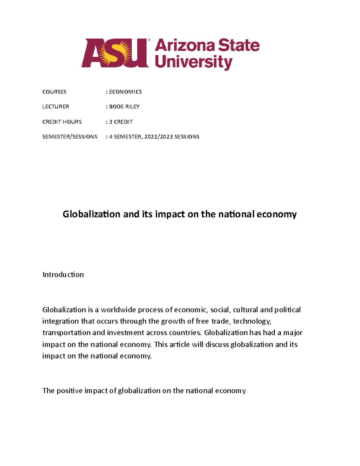 Globalization and its impact on the national economy - COURSES ...
