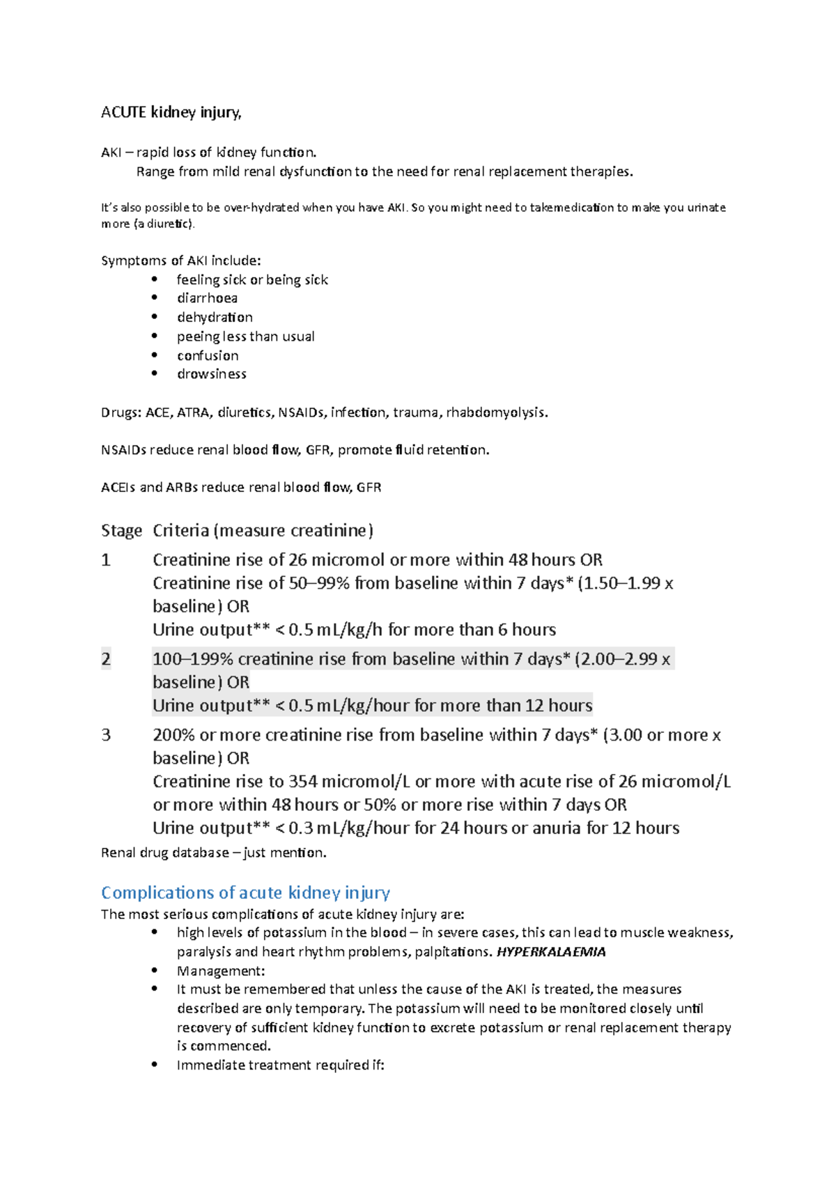Acute kidney injury - condensed lecture notes. - ACUTE kidney injury ...