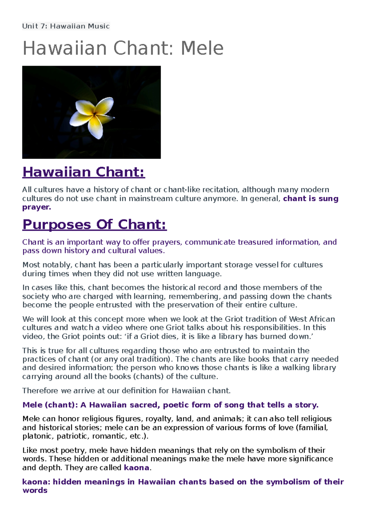 Unit 7 Hawaiian Music Module 4 Study Guide Unit 7 Hawaiian Music