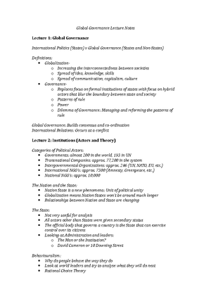 Global Governance Lecture Notes - Global Governance Lecture Notes ...