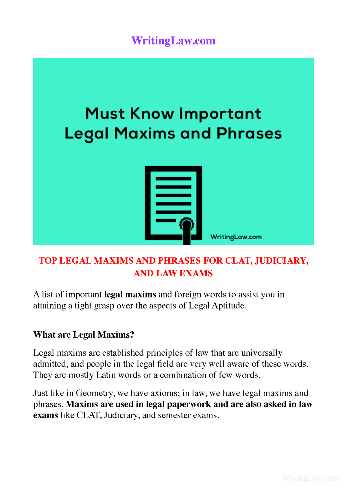 121 Important Legal Maxims Writinglaw Top Legal Maxims And Phrases For Clat Judiciary And 3517