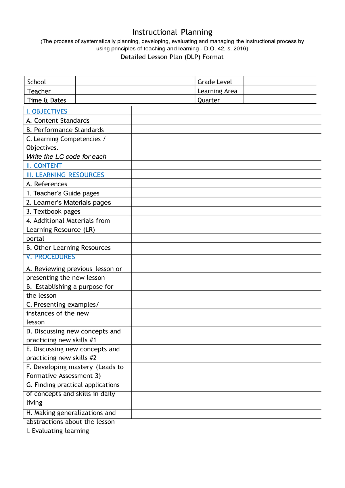 Pdf dlp format Lesson Planning Detailed Lesson Planning Format For 