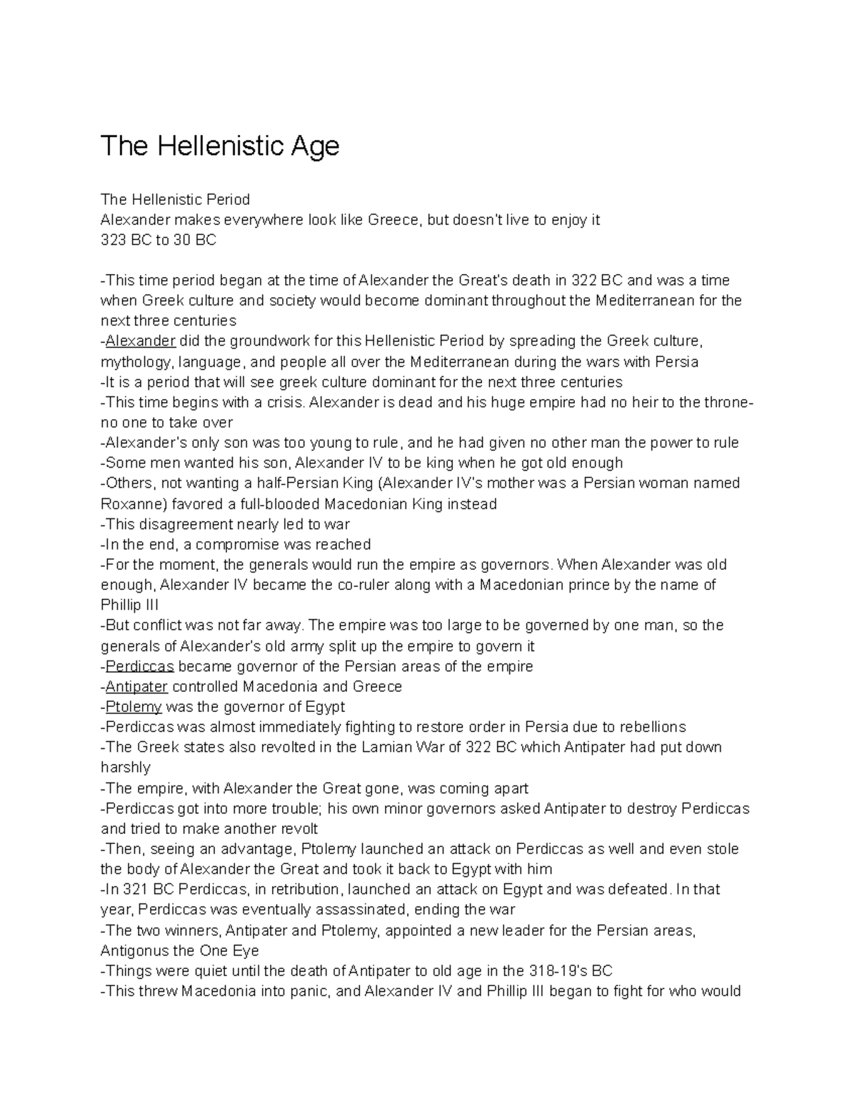 The Hellenistic World Notes - The Hellenistic Age The Hellenistic ...