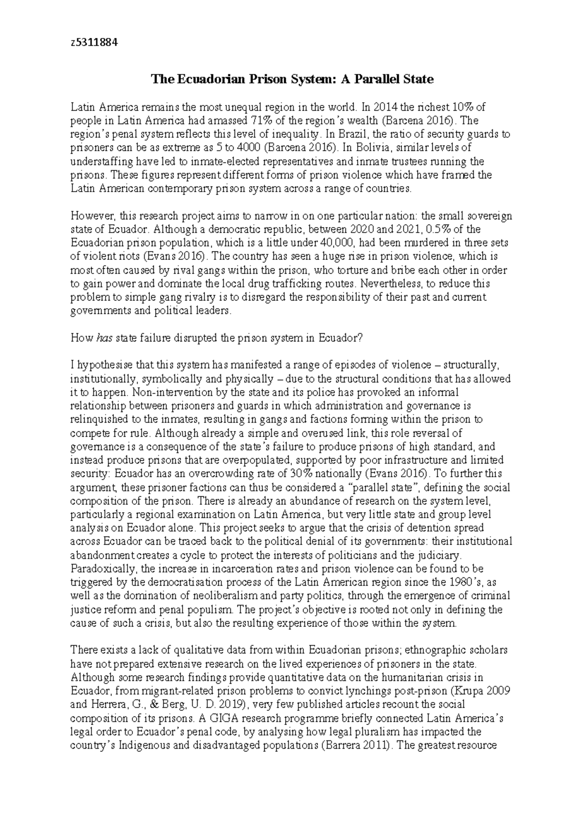 Final Research Proposal - The Ecuadorian Prison System: A Parallel ...