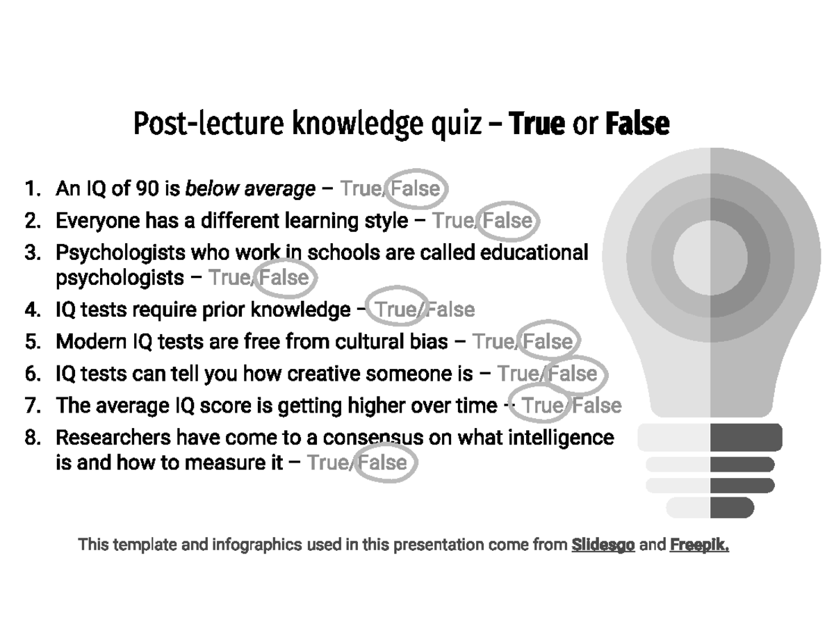 Claire Ting - answers for intelligence testing slide - not assessable ...