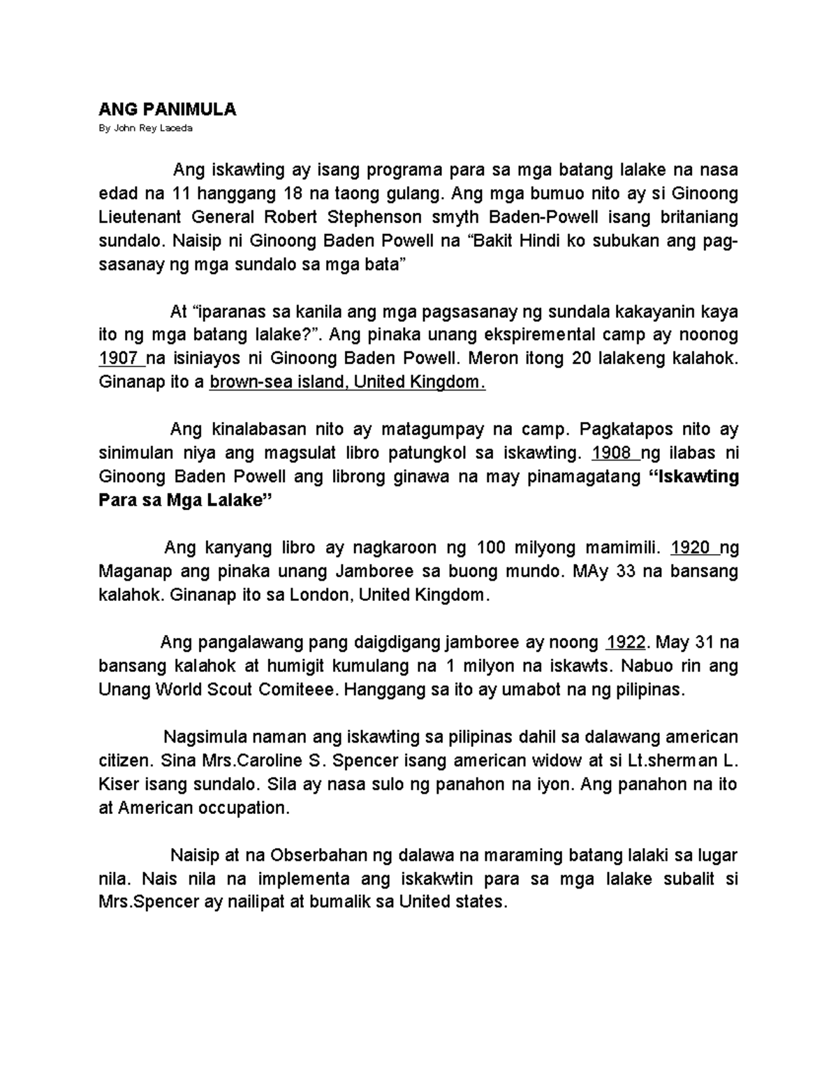 Imporamatib - yeah - ANG PANIMULA By John Rey Laceda Ang iskawting ay ...