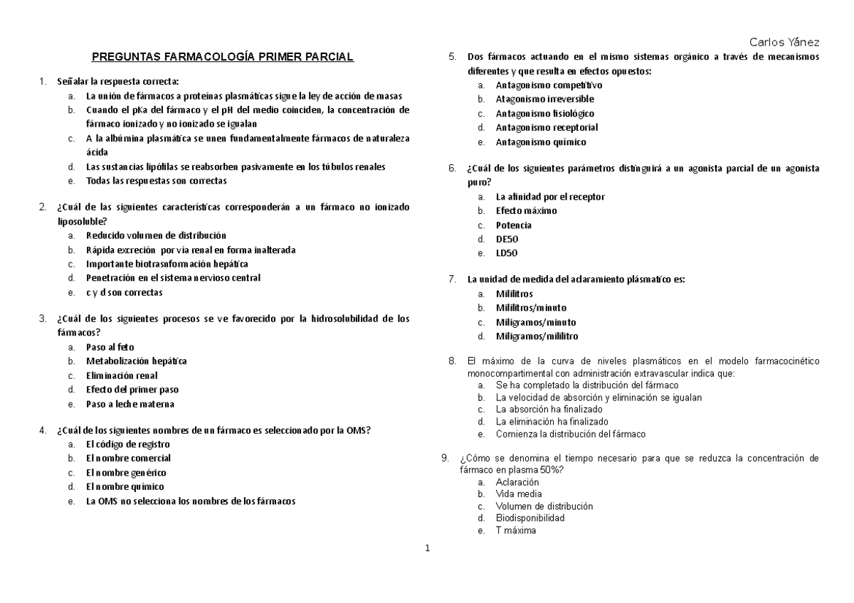 Preguntas FarmacologÍa Primer Parcial - Warning: TT: More Functions ...