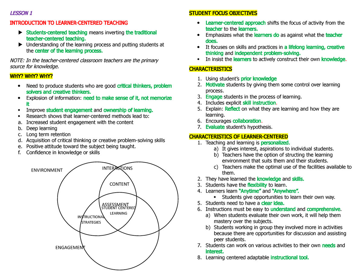 Facilitating Learner Centered Teaching LESSON 1 INTRODUCTION TO 